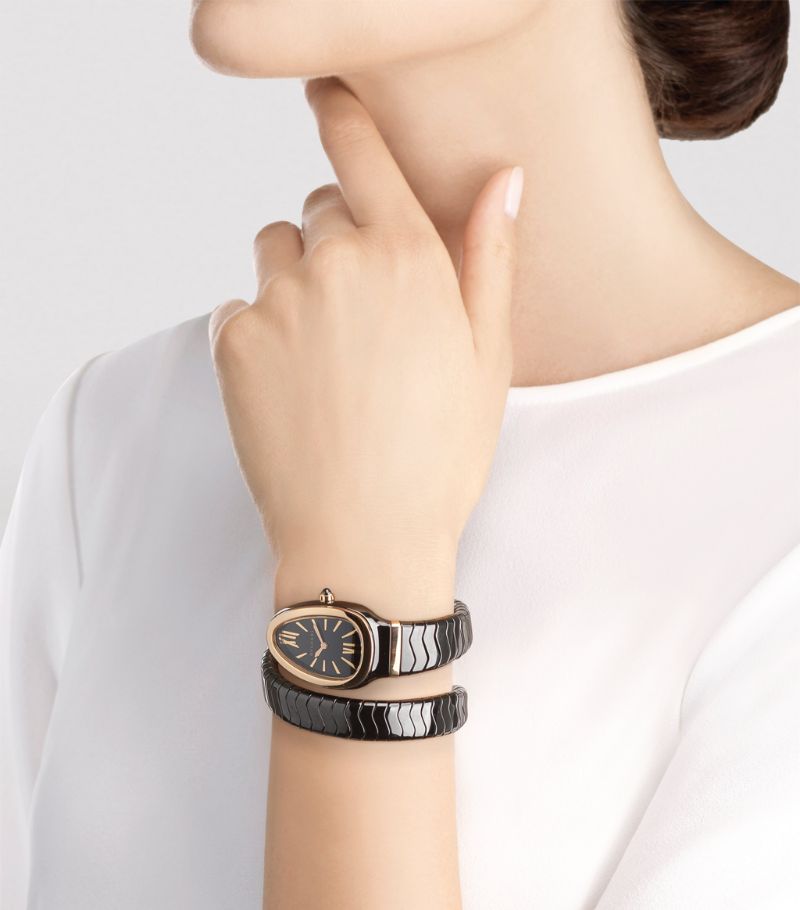 Đồng hồ BVLGARI Rose Gold and Black Ceramic Serpenti Spiga 35mm mặt số màu đen