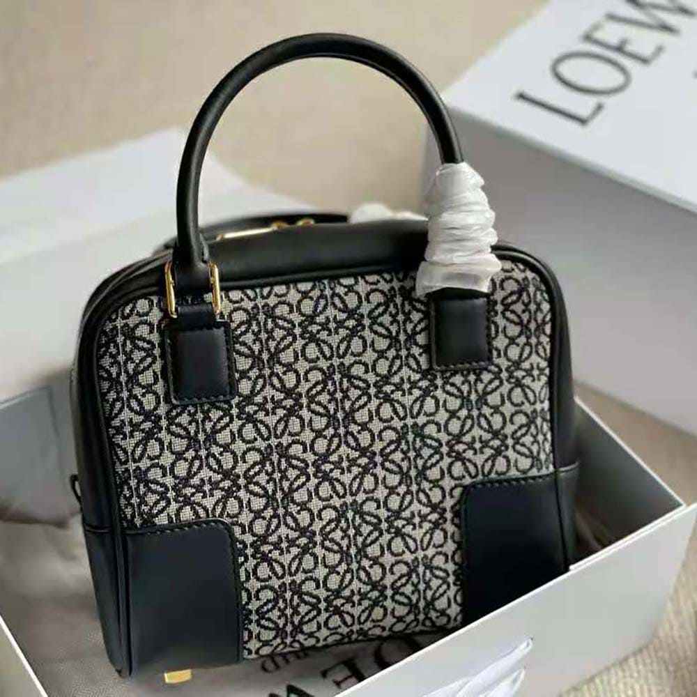TÚI LOEWE Amazona 19 Square Bag bằng vải Jacquard và da bê đen