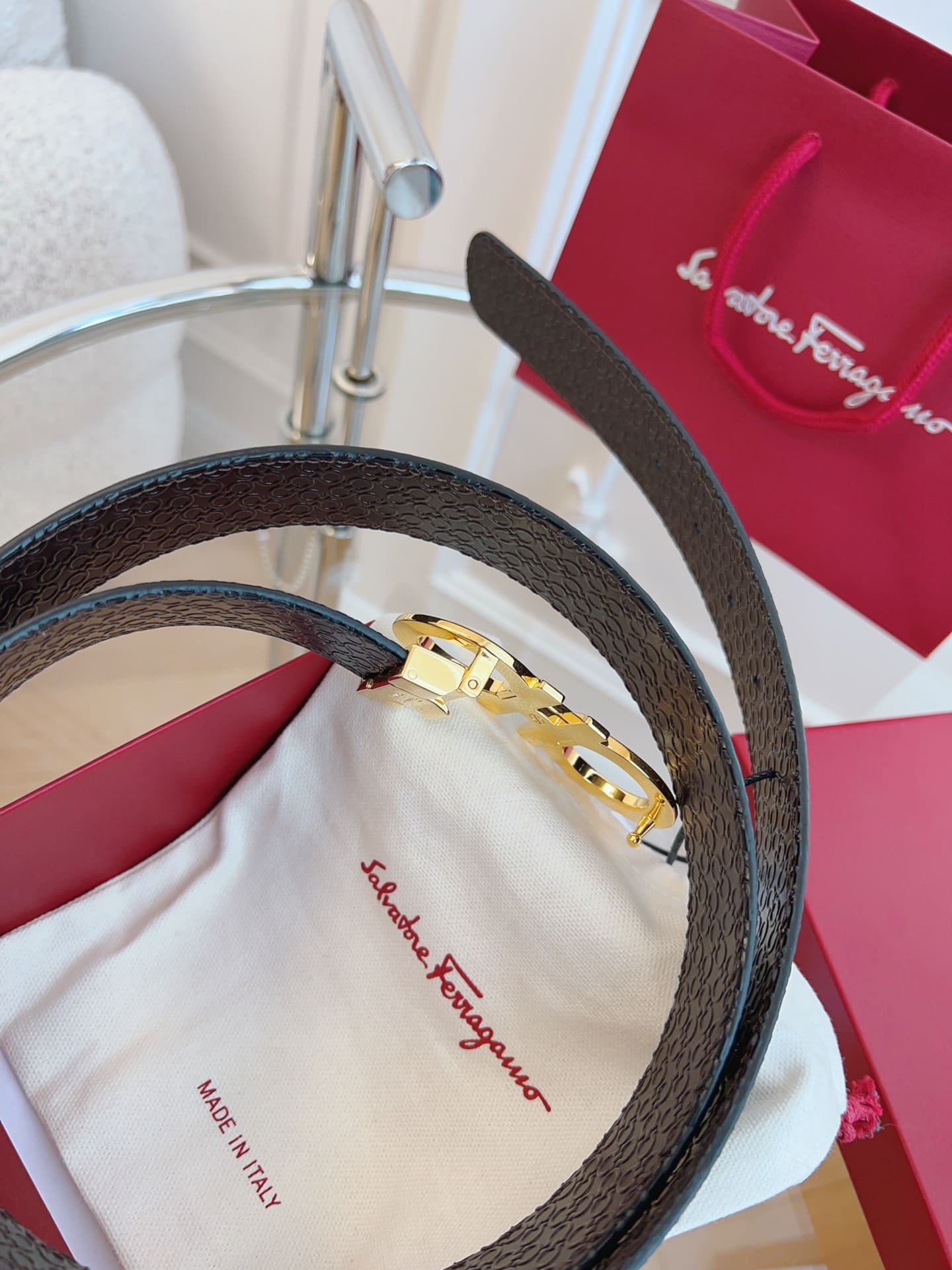DÂY LƯNG Salvatore Ferragamo Adjustable Gancini Belt Khóa vàng