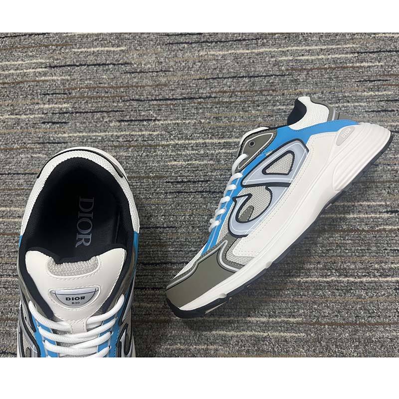 GIÀY DIOR Unisex CD Shoes B30 Low-Top Sneaker Light Blue Mesh Gray Blue Technical Fabric