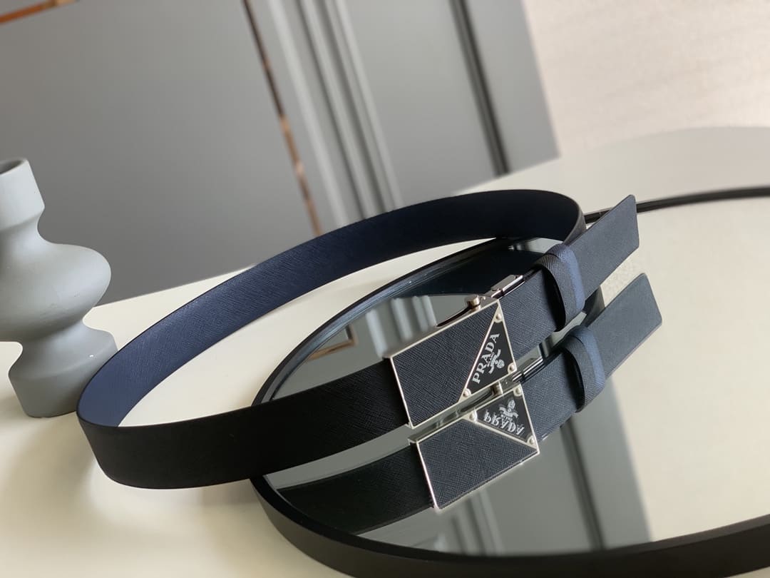 DÂY LƯNG PRADA BLACK SAFFIANO LEATHER Khóa da