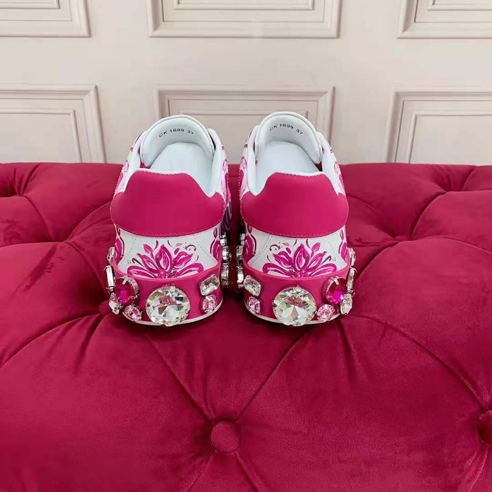 GIÀY Dolce Gabbana D&G Women Calfskin Portofino Sneakers-Pink