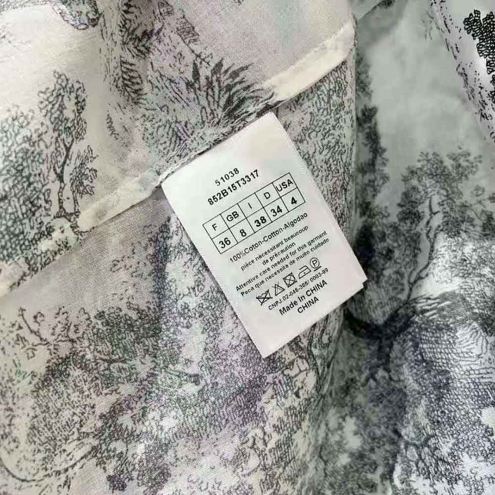 Váy Dior Women Mid-Length Shirt Dress White and Navy Blue Toile de Jouy Cotton Voile