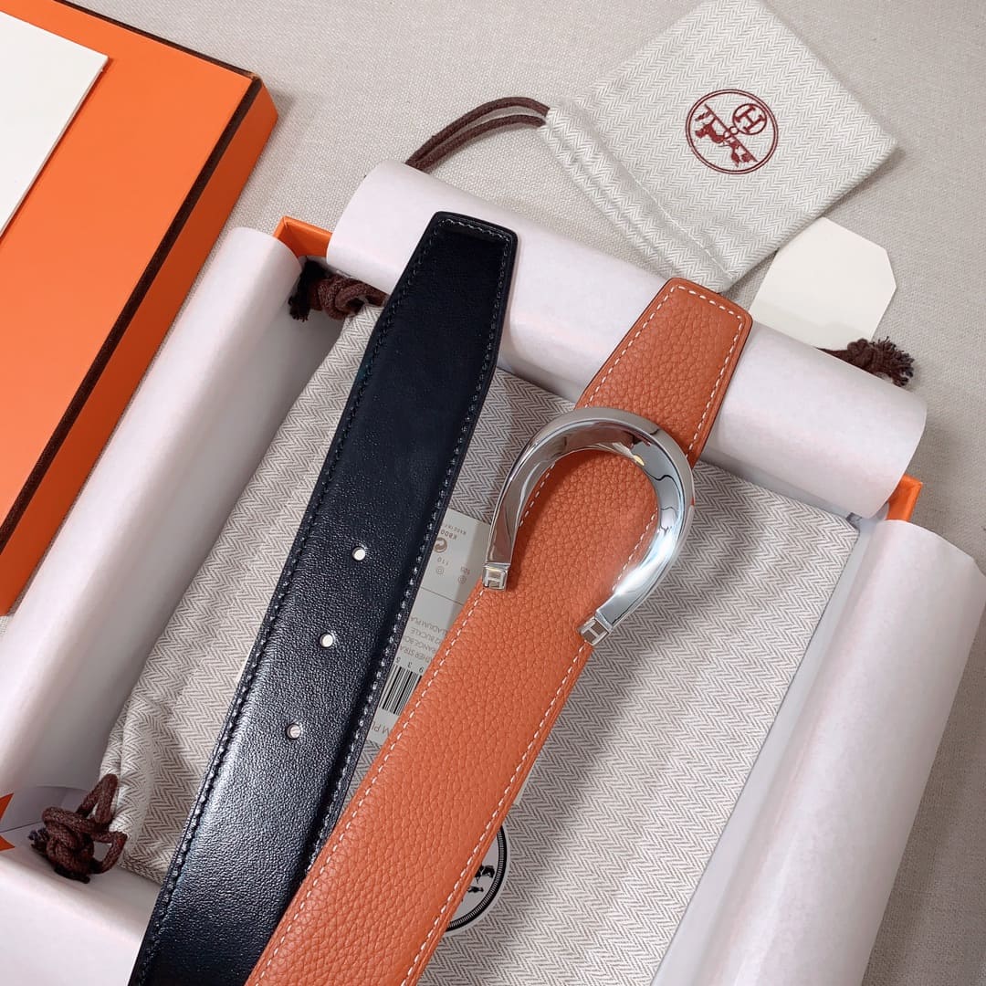 DÂY LƯNG HERMES Horseshoe Togo leather hai mặt khóa bạc