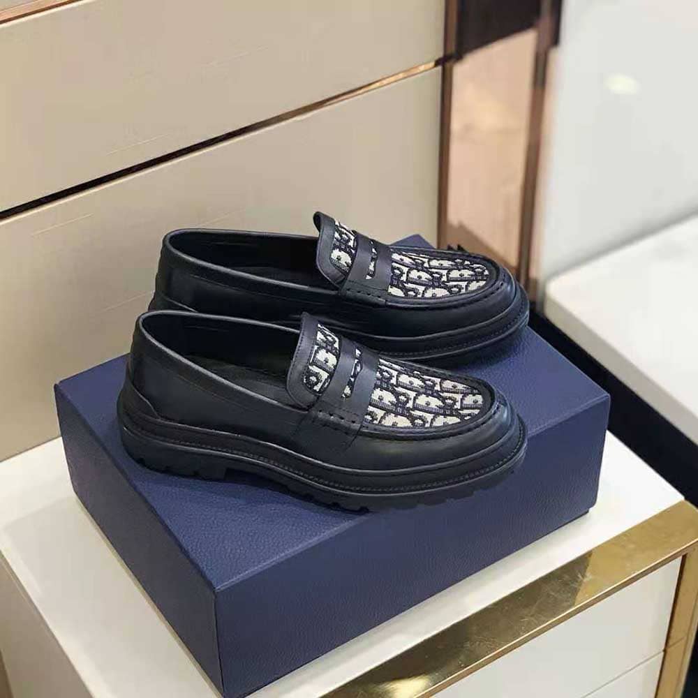 GIÀY DIOR  Explorer Loafer Beige and Black Dior Oblique Jacquard