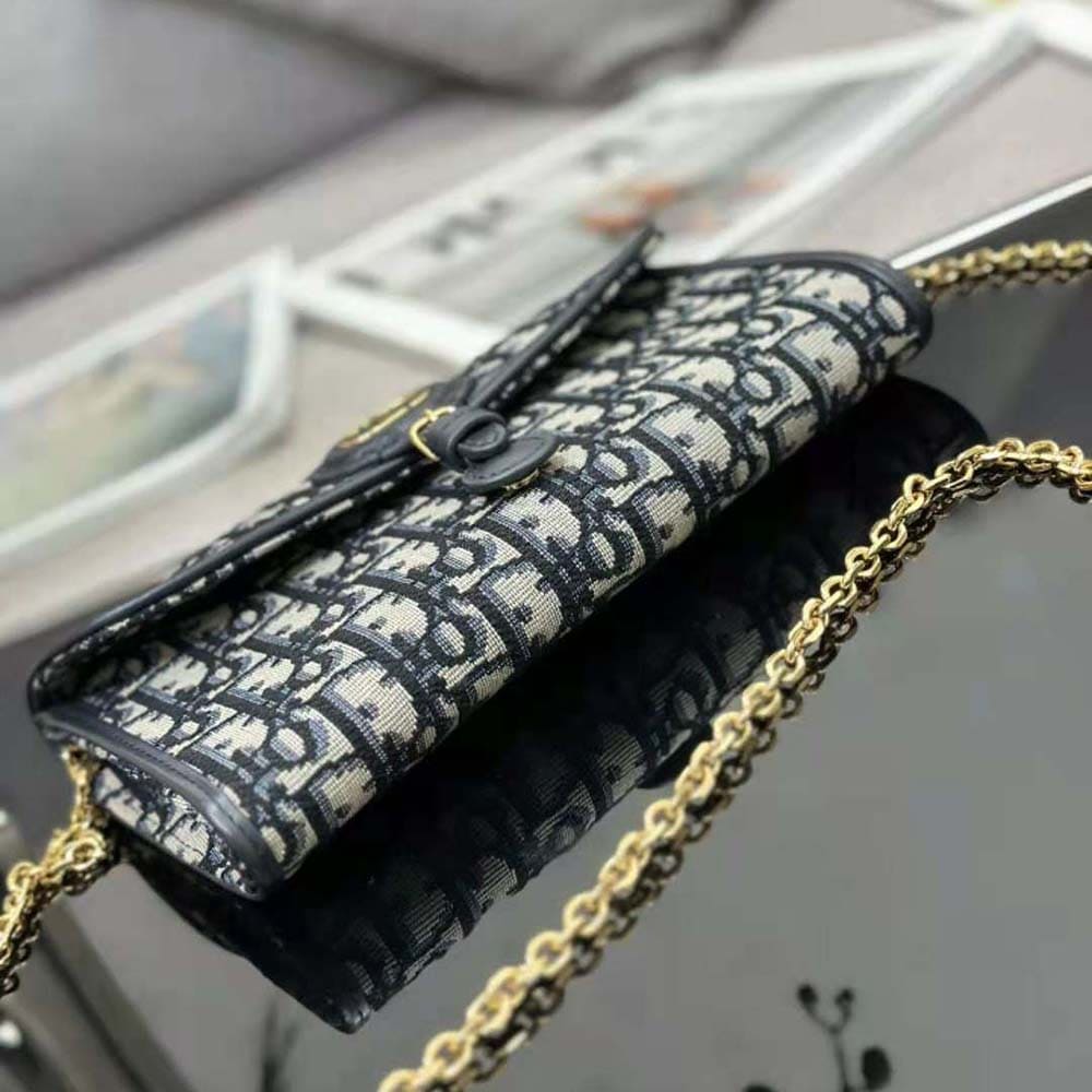 TÚI Dior Women Bobby East-west Pouch with Chain Blue Dior Oblique Jacquard