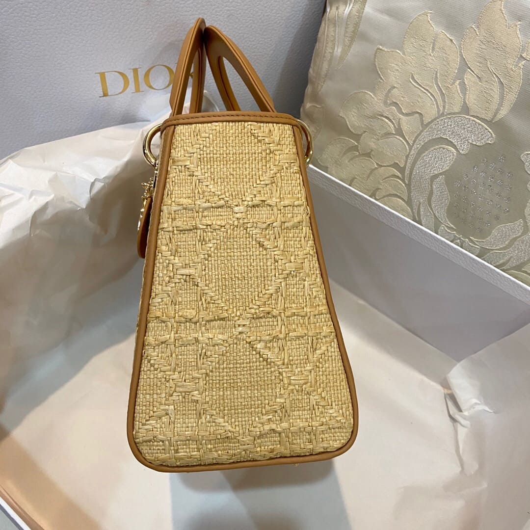 TÚI Dior Women Medium Lady D-Lite Bag Yellow Cannage Embroidery Top Quality
