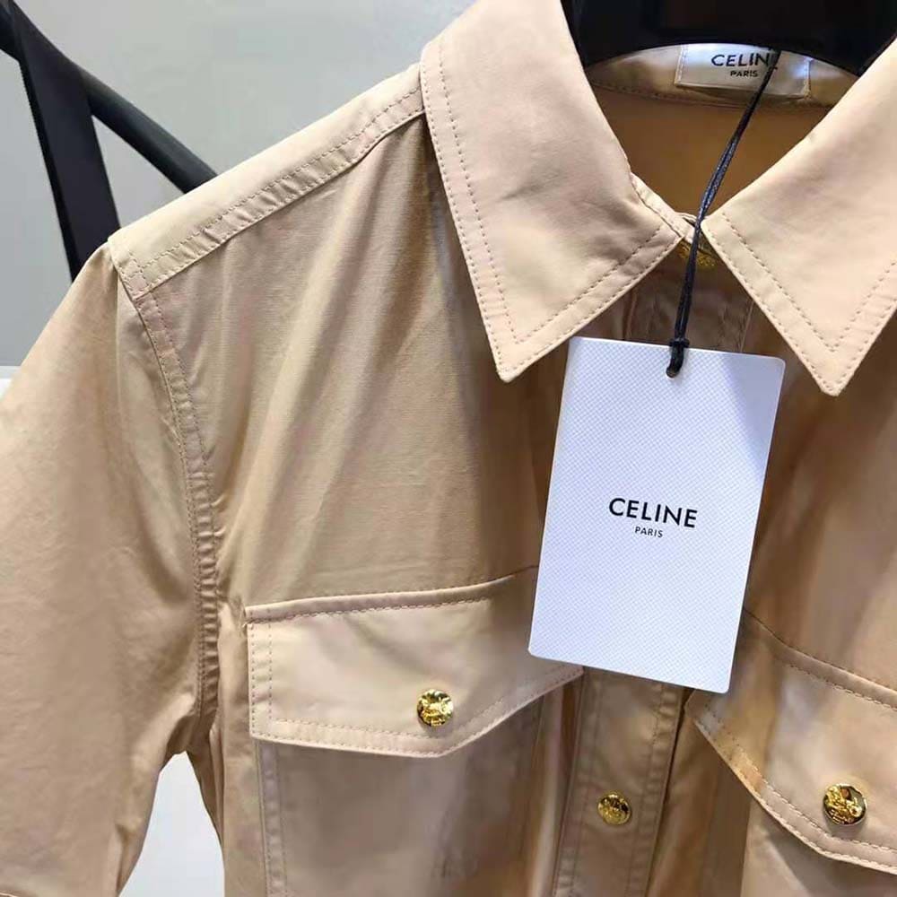Váy Celine Women Shirt Dress in Lightweight Cotton-Brown