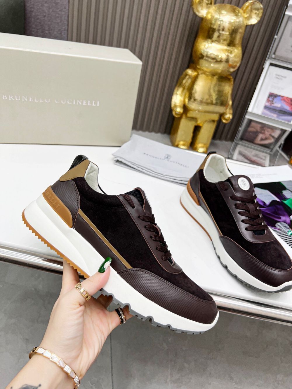 GIÀY BRUNELLO CUCINELLI Suede Burgundy Sneaker shoes