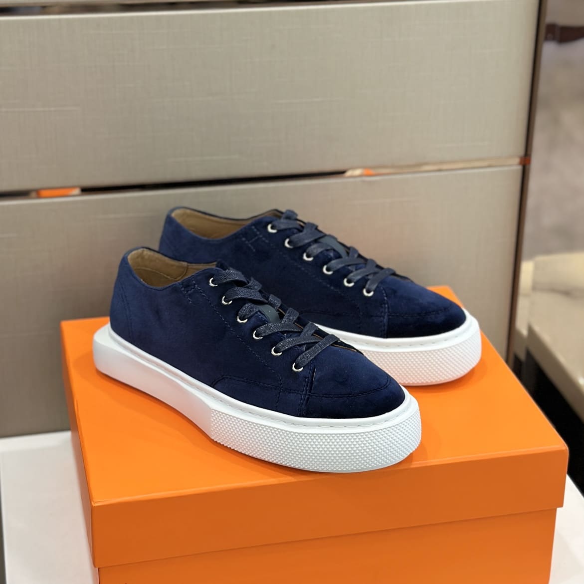 GIÀY HERMES SNEAKER LOW SPORTS SUEDE BLUE