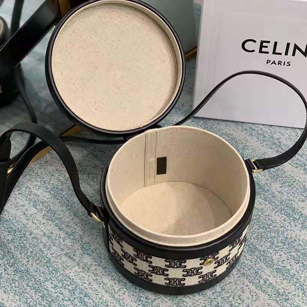 TÚI Celine Women Medium Tambour Bag in Textile with Triomphe Embroidery Calfskin