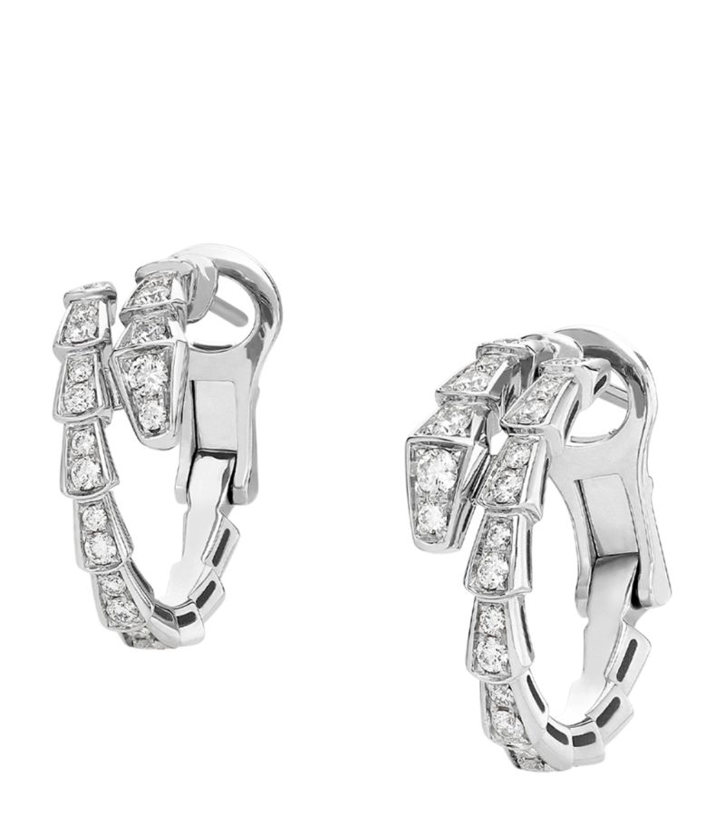 Bông tai BVLGARI White Gold and Diamond Serpenti Viper Hoop Earrings vàng trắng 18K