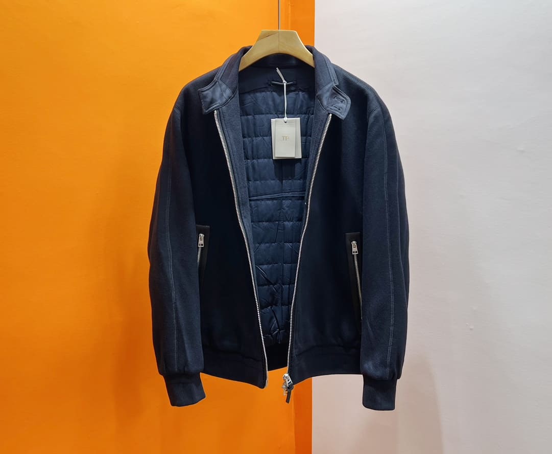 ÁO TOM FORD BLUE CASHMERE LEATHER JACKET