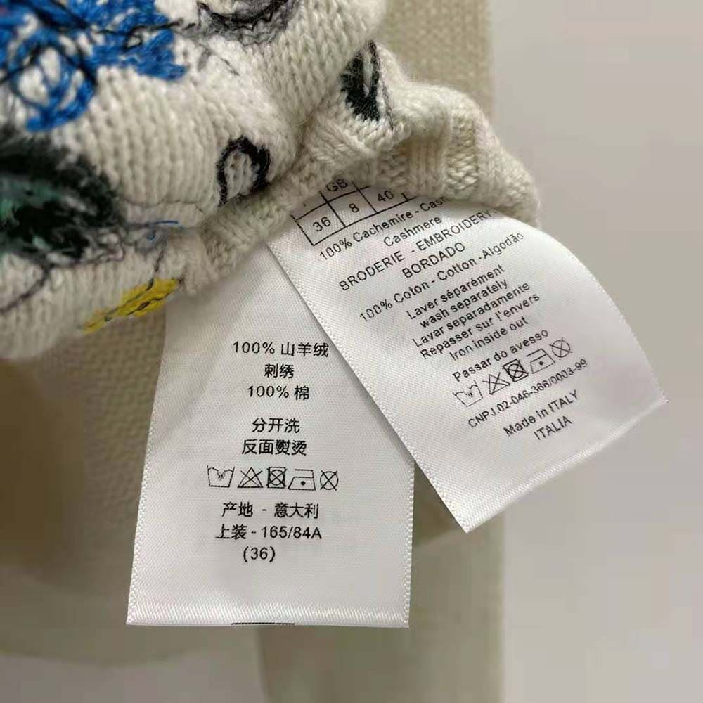 ÁO Dior Women Embroidered Sweater White Cashmere Knit with Red Multicolor Florilegio Motif