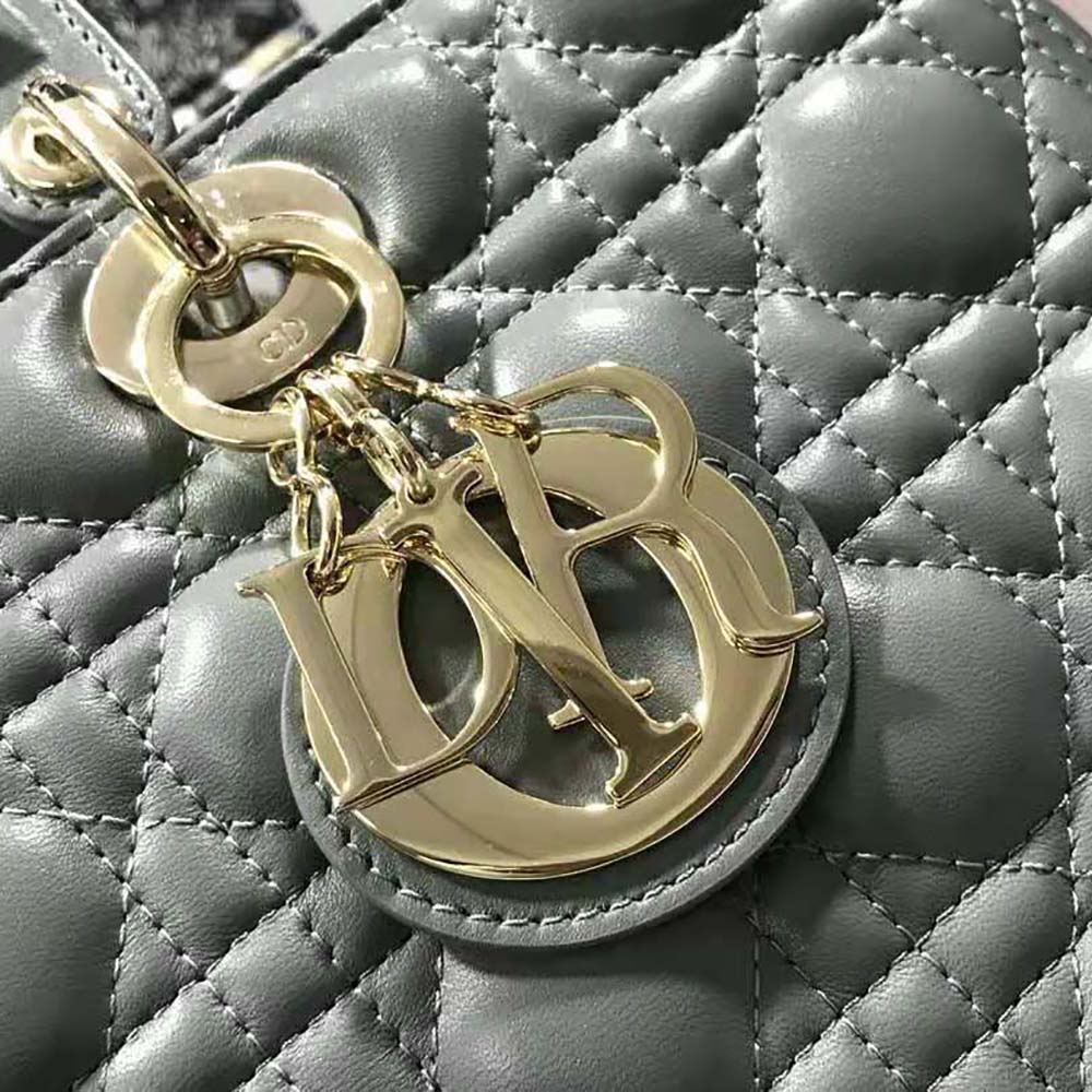 TÚI Dior Women Large Lady Dior Bag Gray Cannage Lambskin