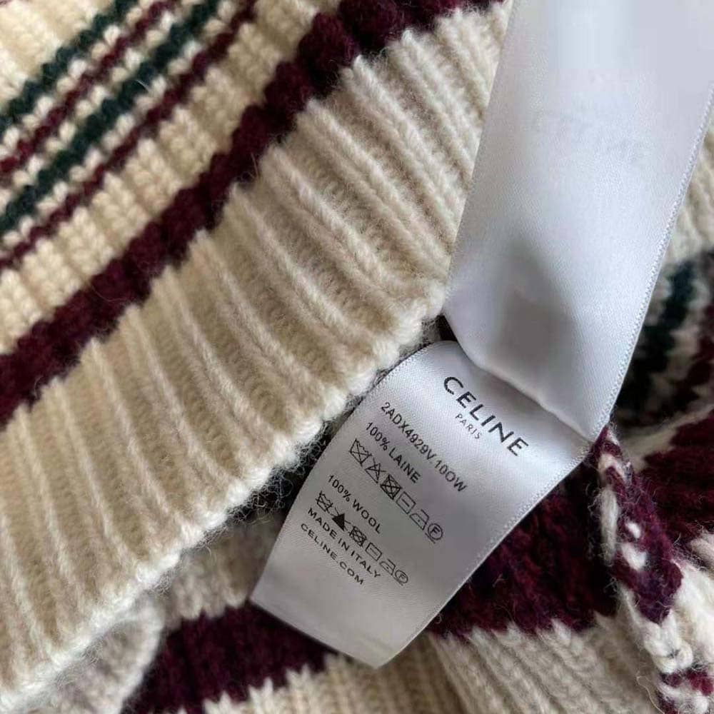 ÁO Celine Men Crew Neck Sweater in Striped Ribbed Wool