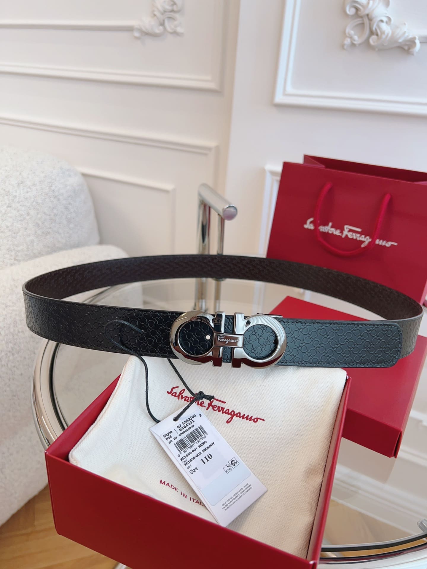 DÂY LƯNG Salvatore Ferragamo Adjustable Gancini Belt Khóa bạc