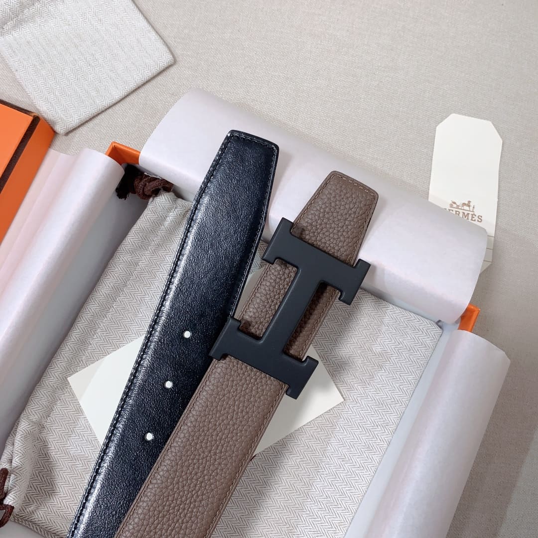 DÂY LƯNG HERMES H Matte Black Togo leather hai mặt khóa đen