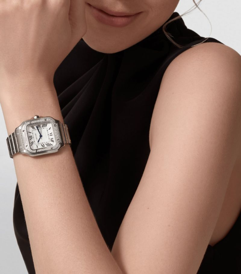 Đồng hồ CARTIER  Medium Steel Santos de Cartier Watch 35.1mm mặt số màu trắng