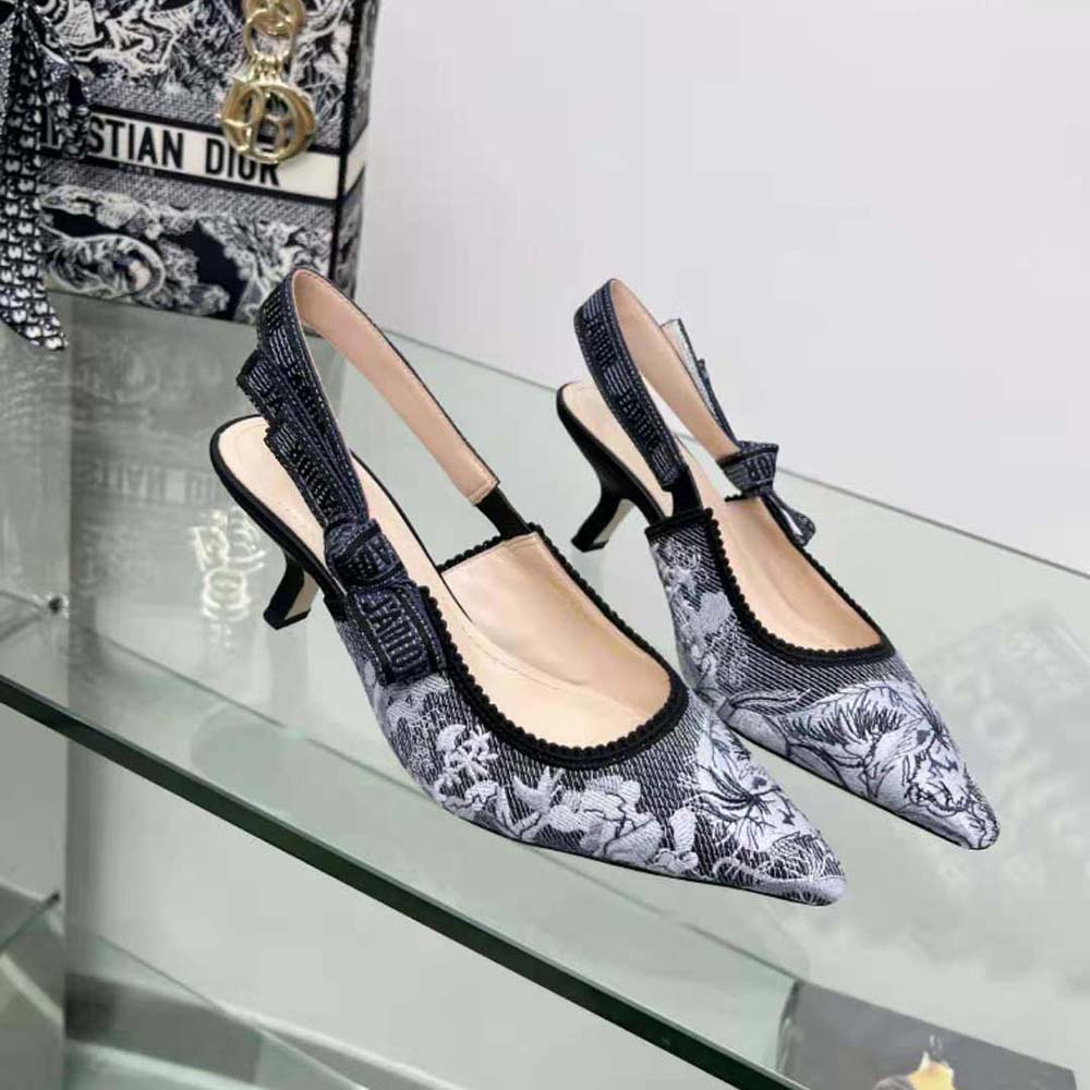 GIÀY Dior Women J’Adior Slingback Pump Blue Multicolor Embroidered Denim