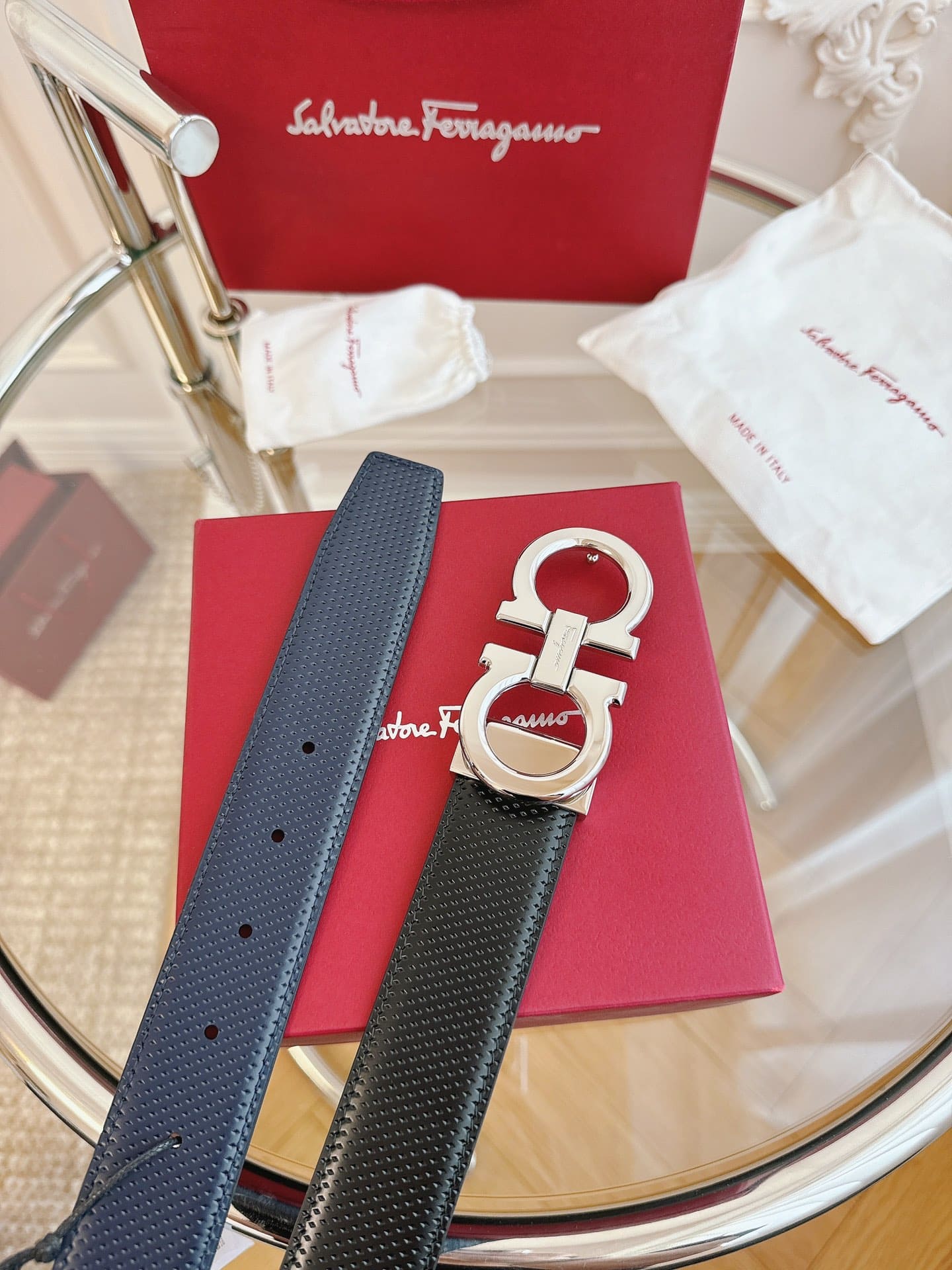 DÂY LƯNG Salvatore Ferragamo Adjustable Gancini Belt Khóa bạc