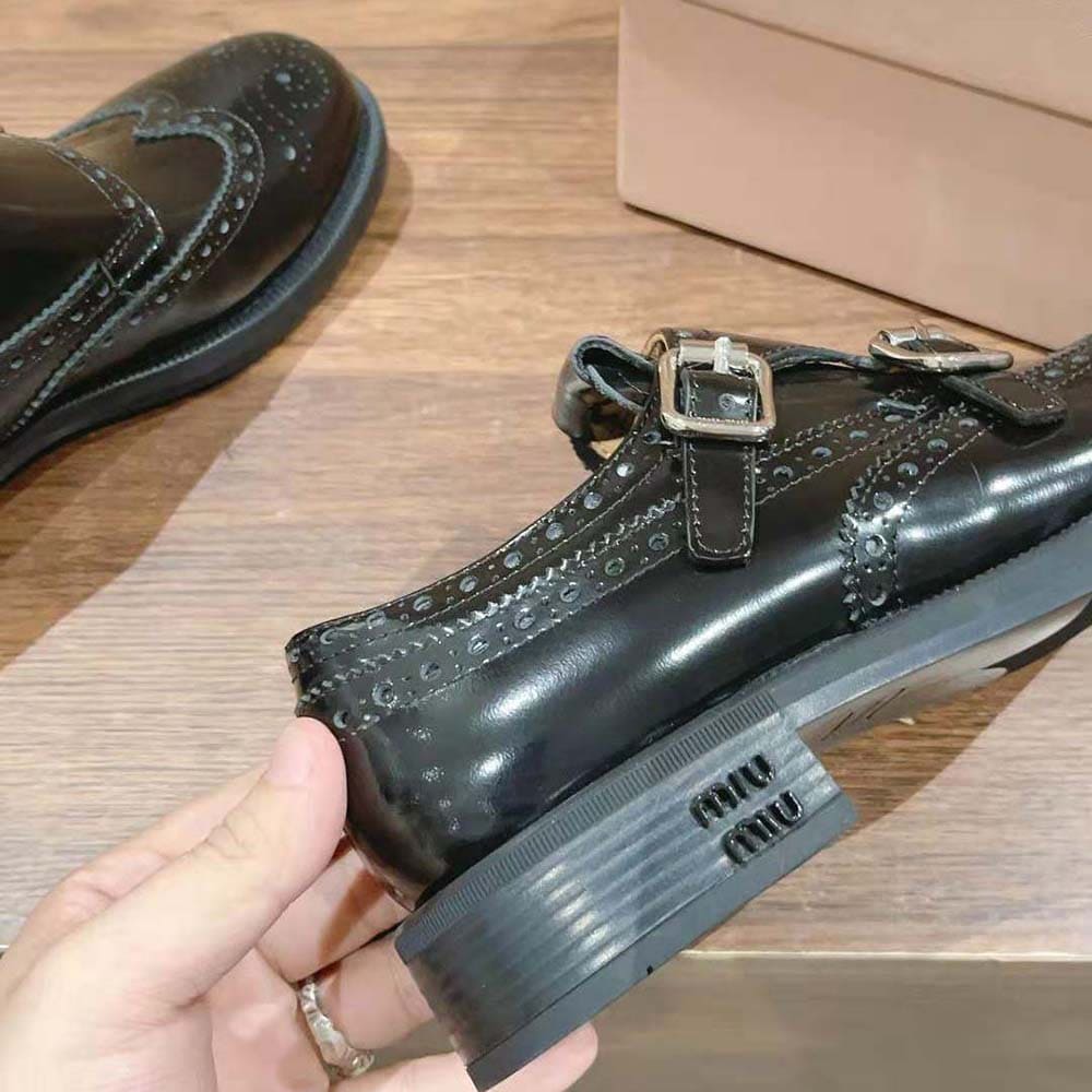 GIÀY Miu Miu Women Church’s X Miu Miu Brushed Leather Double Monk Brogue Shoes