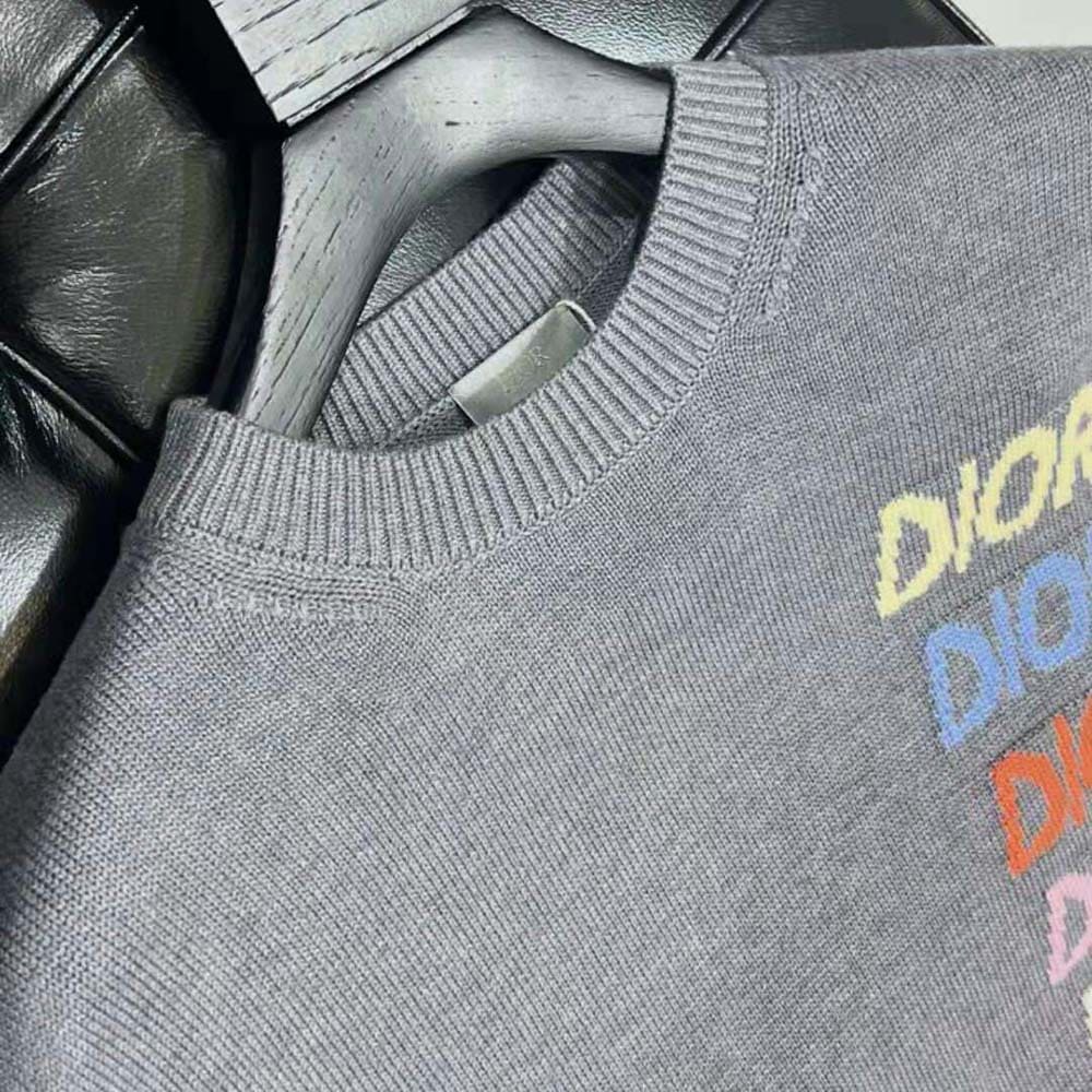 ÁO Dior Men Sweater Gray Wool and Cashmere Intarsia