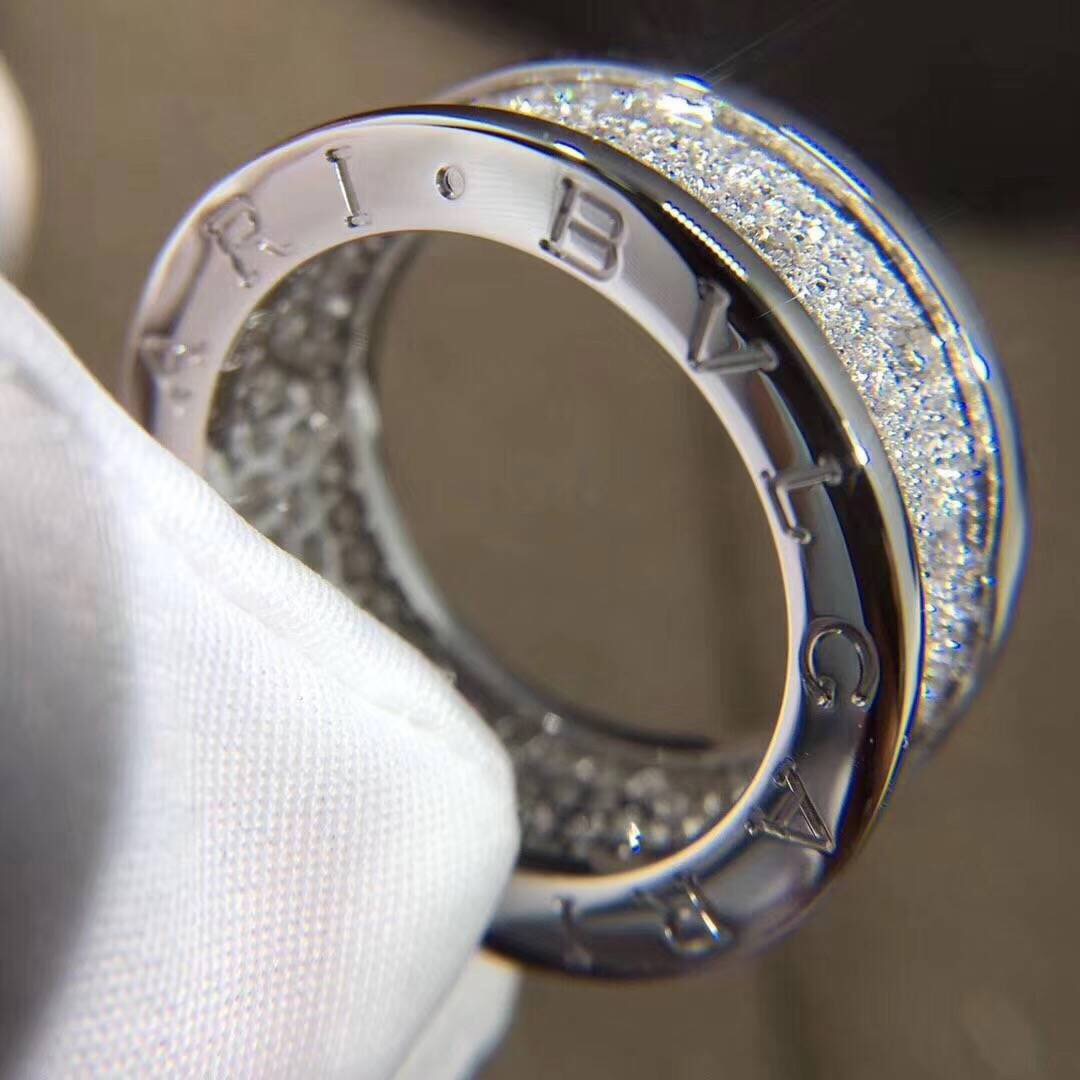 NHẪN BVLGARI 18k White Gold Pave Diamond B.zero1 Ring