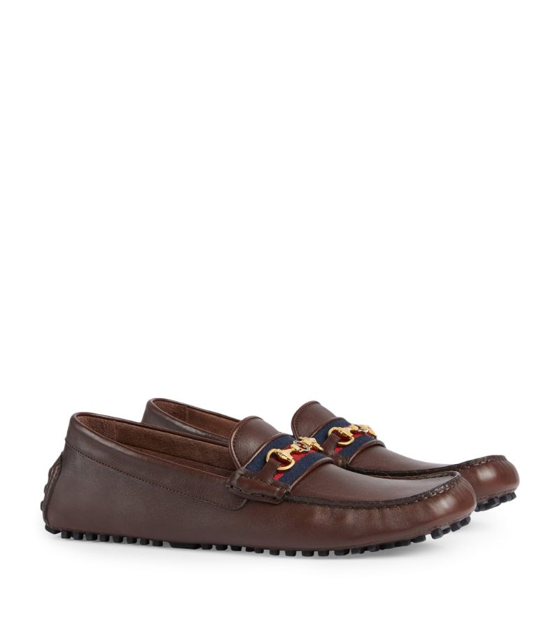 GIÀY GUCCI Leather Web Stripe Driving Shoes