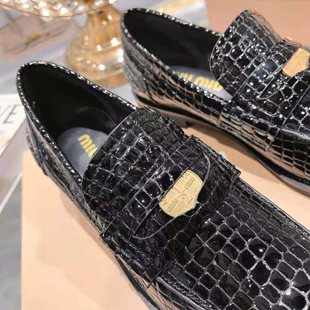 GIÀY Miu Miu Women Croco-print Leather Penny Loafers