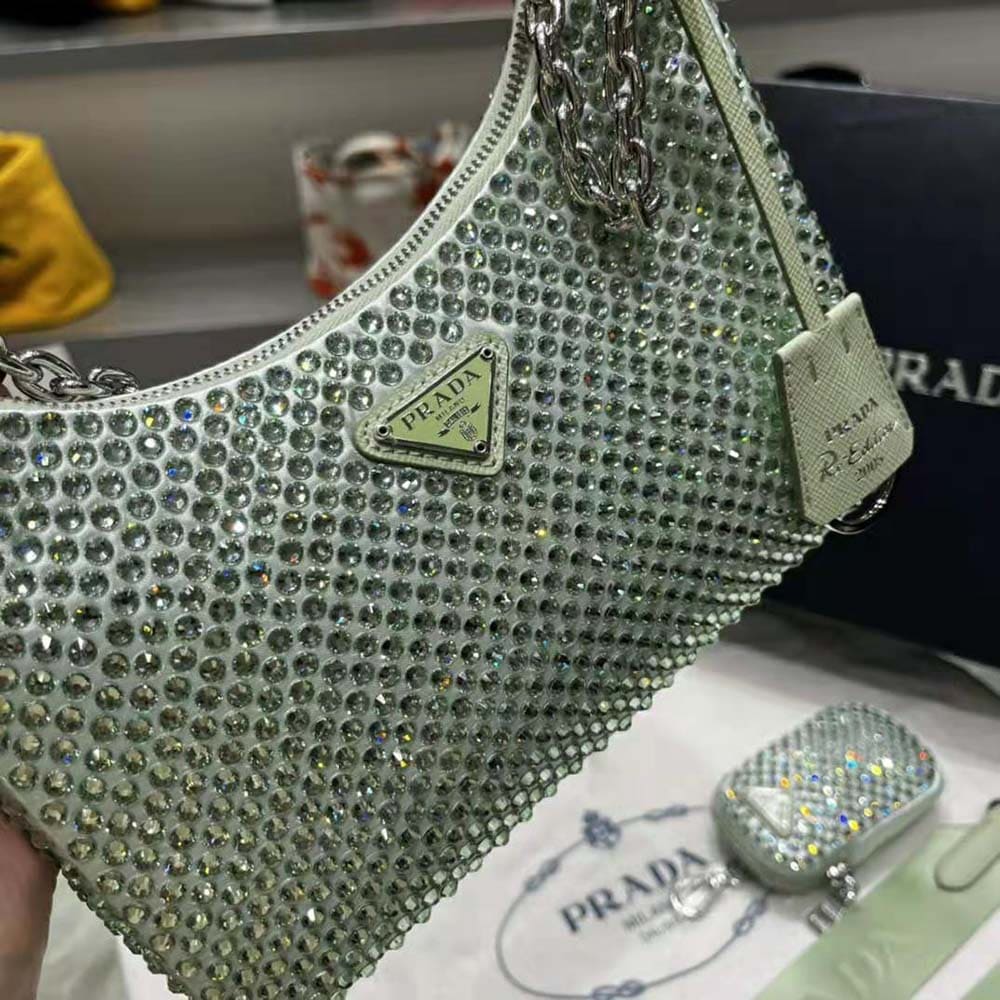TÚI Prada Women Re-Edition 2005 Satin Bag with Crystals-Aqua