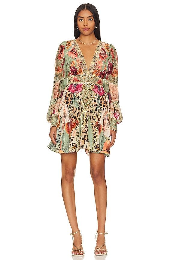 VÁY CAMILLA Silk Embellished V-Neck Midi Dress High Classy