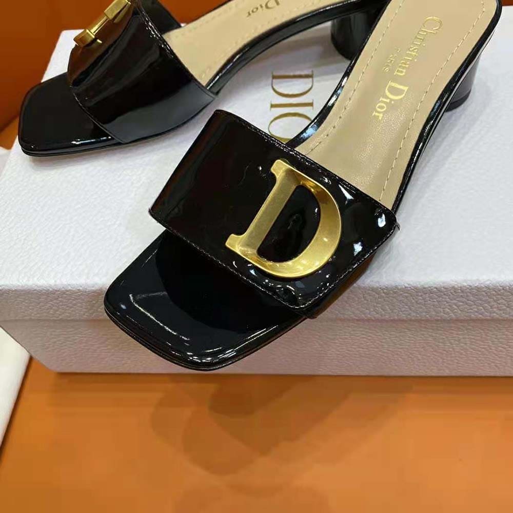 GUỐC Dior Women C’est Dior Heeled Slide Black Patent Calfskin