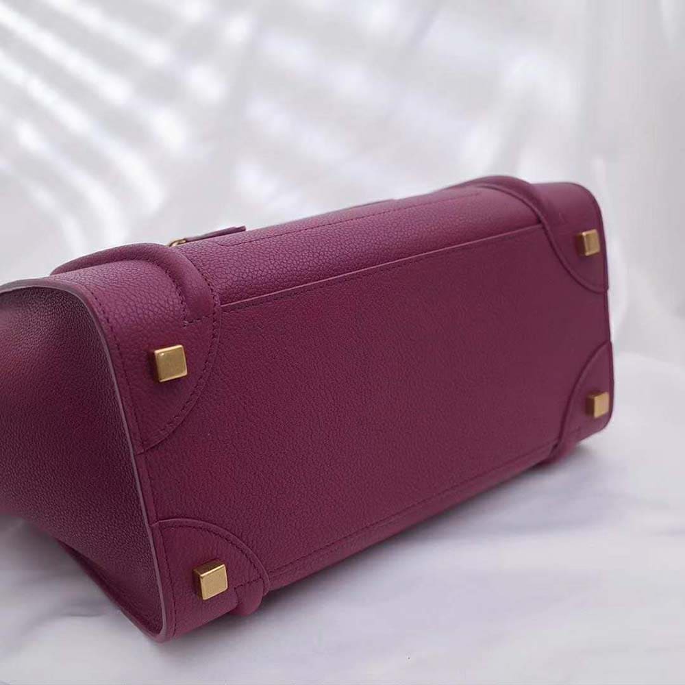 TÚI Celine Women Micro Luggage Handbag in Drummed Calfskin-Maroon