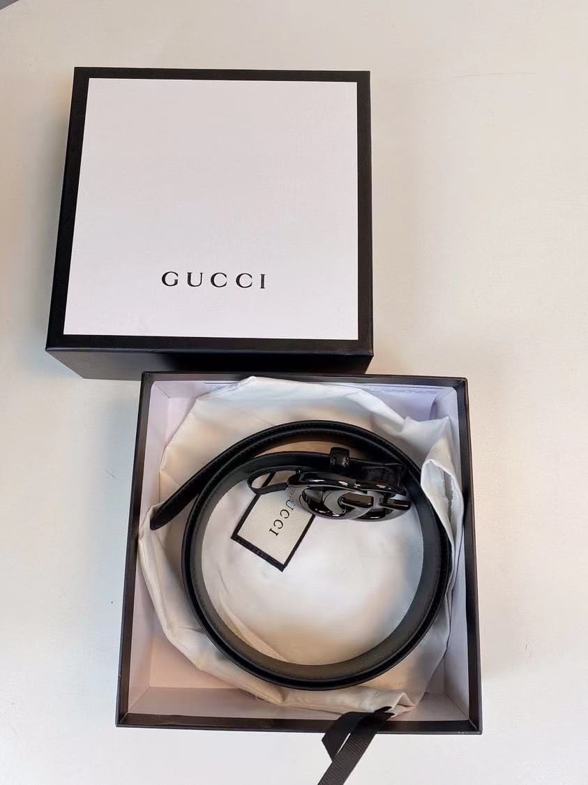 DÂY LƯNG GUCCI GG BLACK CALFSKIN LEATHER Khóa đen
