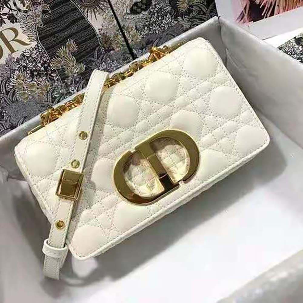 TÚI Dior Women Small Dior Caro Bag Ivory Supple Cannage Calfskin-White Top Quality