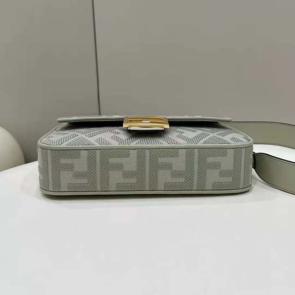 TÚI FENDI Women Baguette Light Green Canvas Bag with FF Embroidery