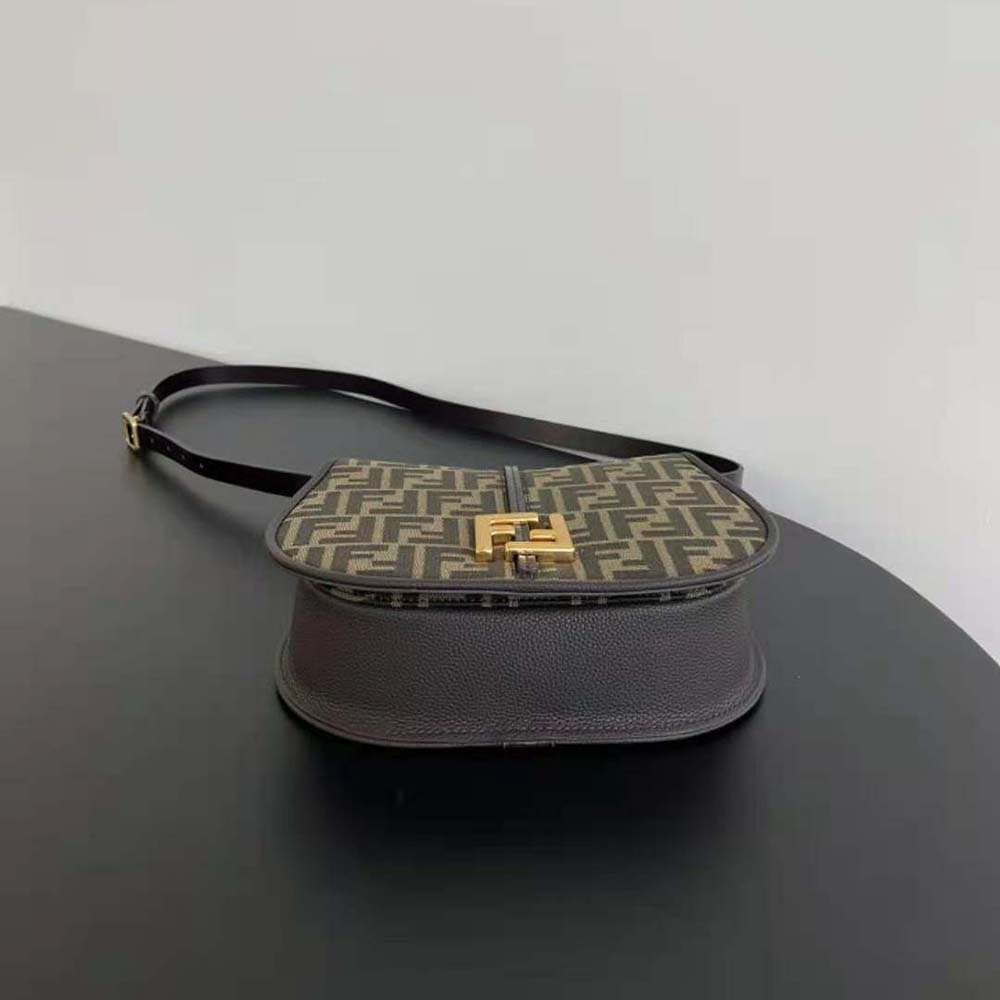 TÚI FENDI Women C’mon Small Brown FF Jacquard Fabric Bag