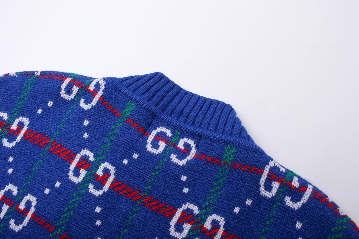 ÁO GUCCI Sweater Blue and Red Stretch Cashmere