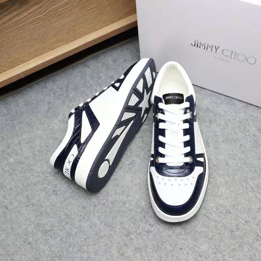 GIÀY JIMMY CHOO Croc-Embossed Leather and White Calf Leather Low Top Trainers