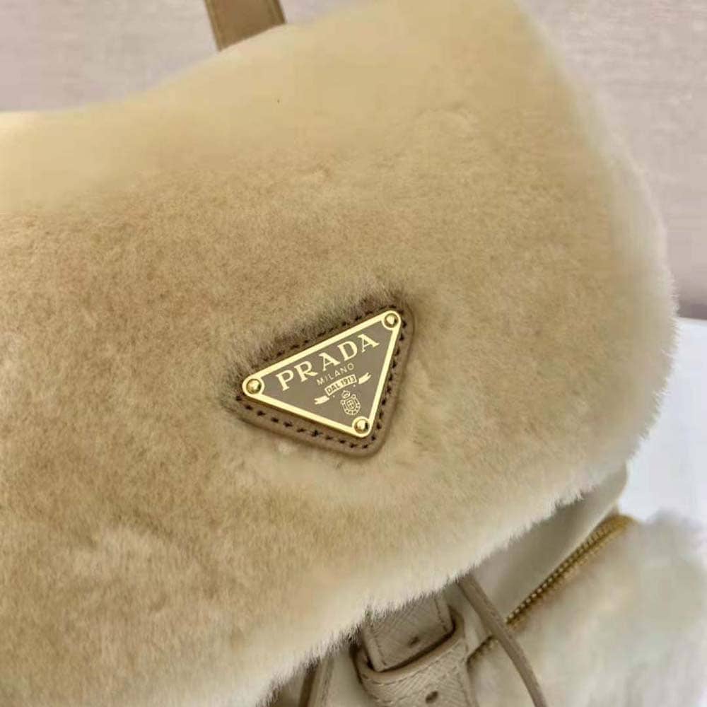 BALO Prada Women Re-Nylon and Shearling Backpack-Beige