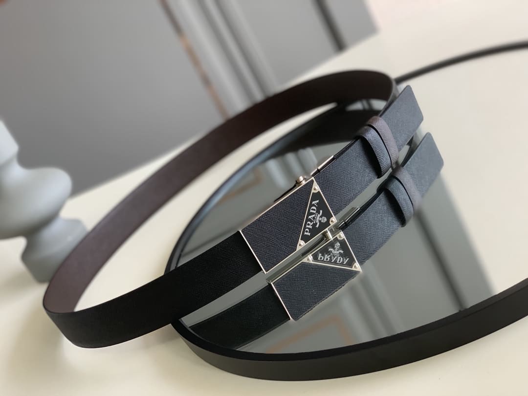 DÂY LƯNG PRADA BLACK SAFFIANO LEATHER Khóa da