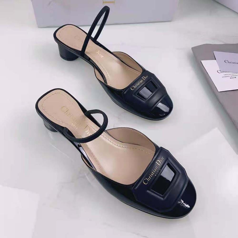 GIÀY Dior Women Day Slingback Pump Black Patent Calfskin