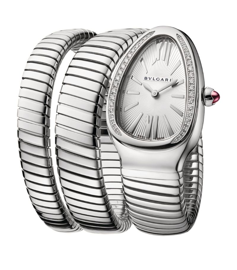Đồng hồ BVLGARI  Stainless Steel and Diamond Serpenti Tubogas 35mm mặt số màu trắng