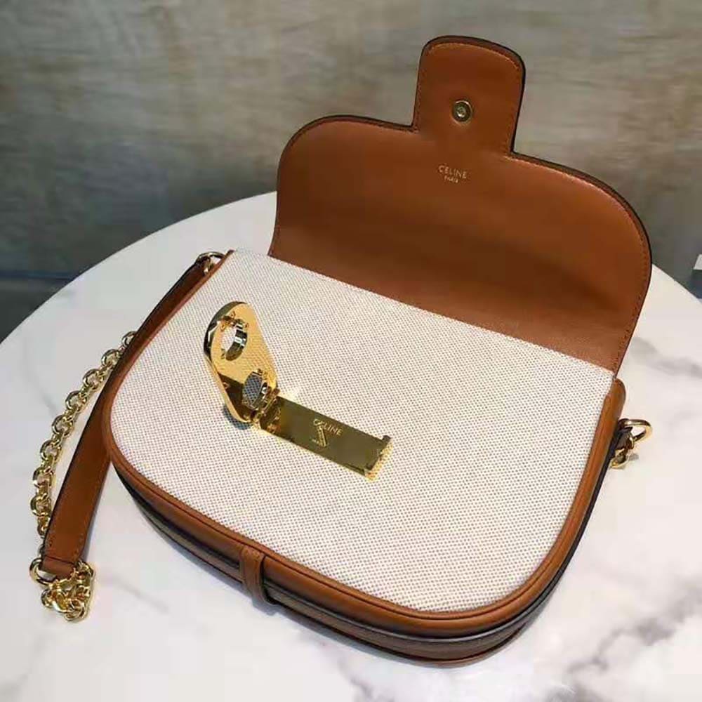 TÚI Celine Women Medium Chain Maillon Triomphe Bag in Textile and Calfskin