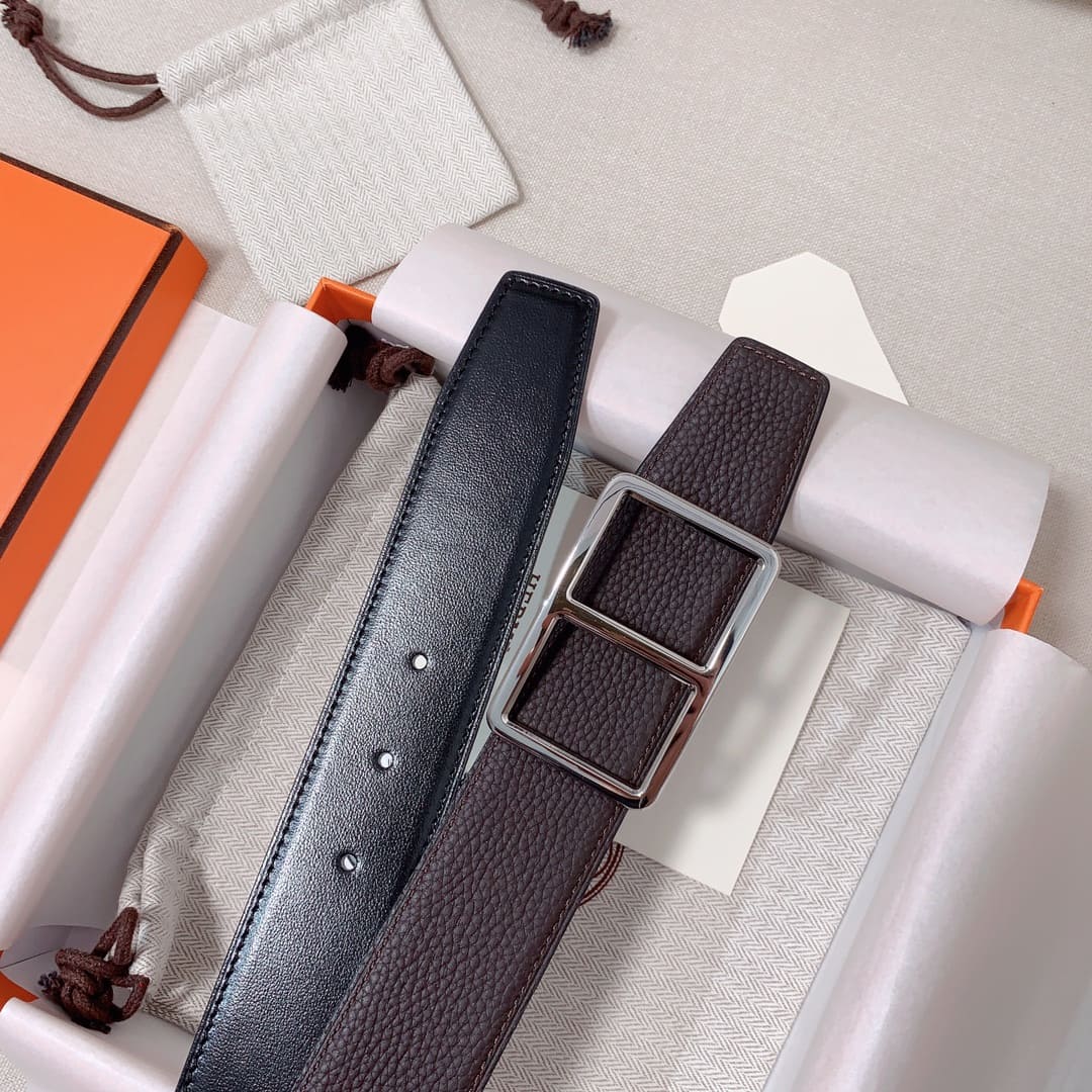 DÂY LƯNG HERMES H Togo leather hai mặt khóa bạc