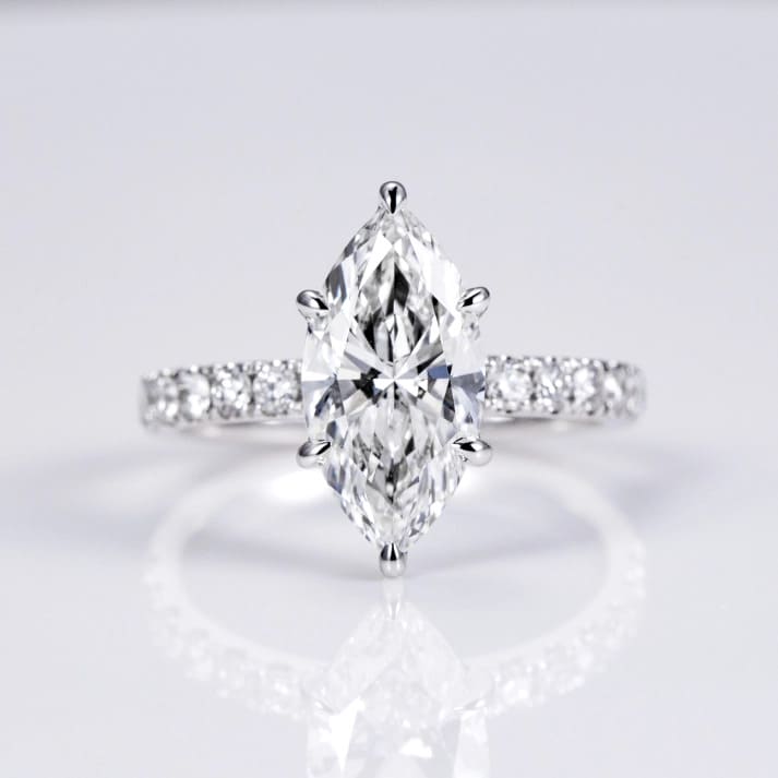 Nhẫn kim cương đơn hình Marquise 3.09CT vàng trắng 18K