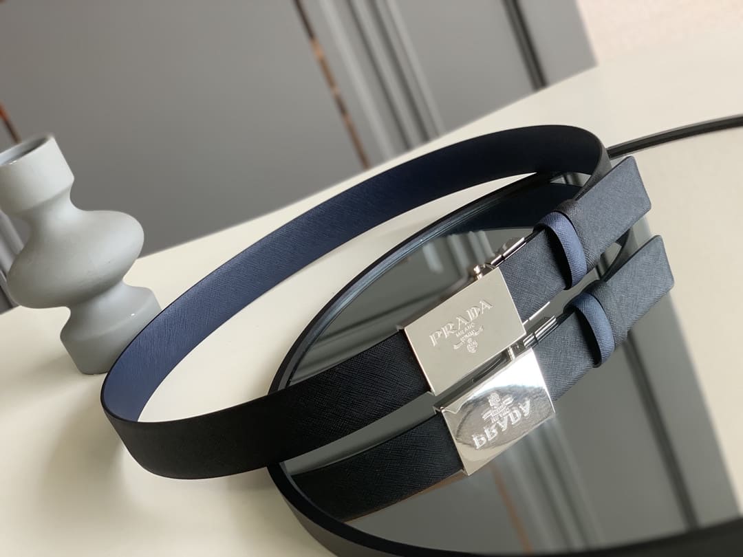 DÂY LƯNG PRADA BLACK SAFFIANO LEATHER Khóa bạc