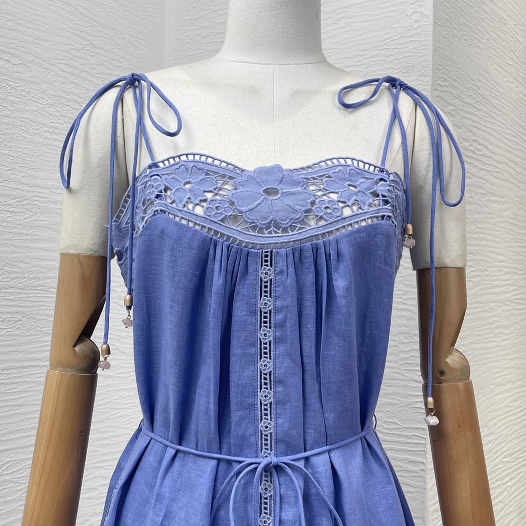 VÁY ZIMMERMANN Lace Patchwork Sleeveless Midi Blue Dress High Classy