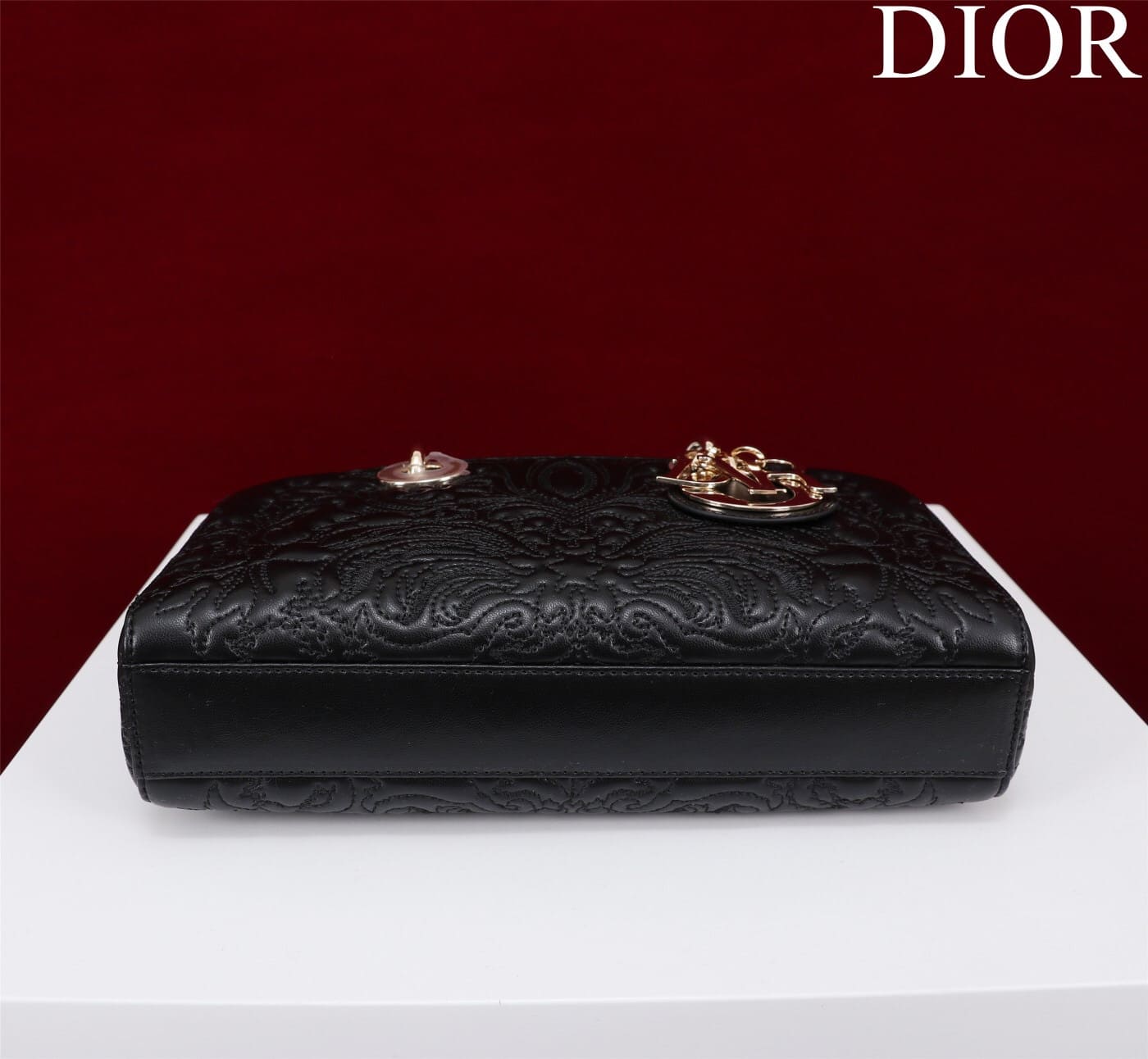 TÚI CHRISTIAN DIOR LADY D-JOY BLACK Quilted-Effect Lambskin with Ornamental Motif